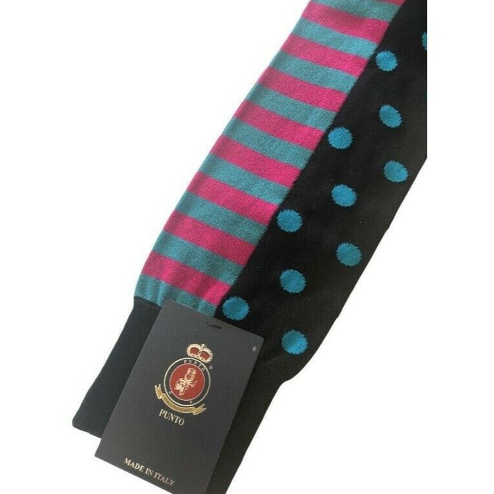 Punto Italian Polka Dot Stripes Mens Dress Socks Egyptian Cotton Black Pink Blue